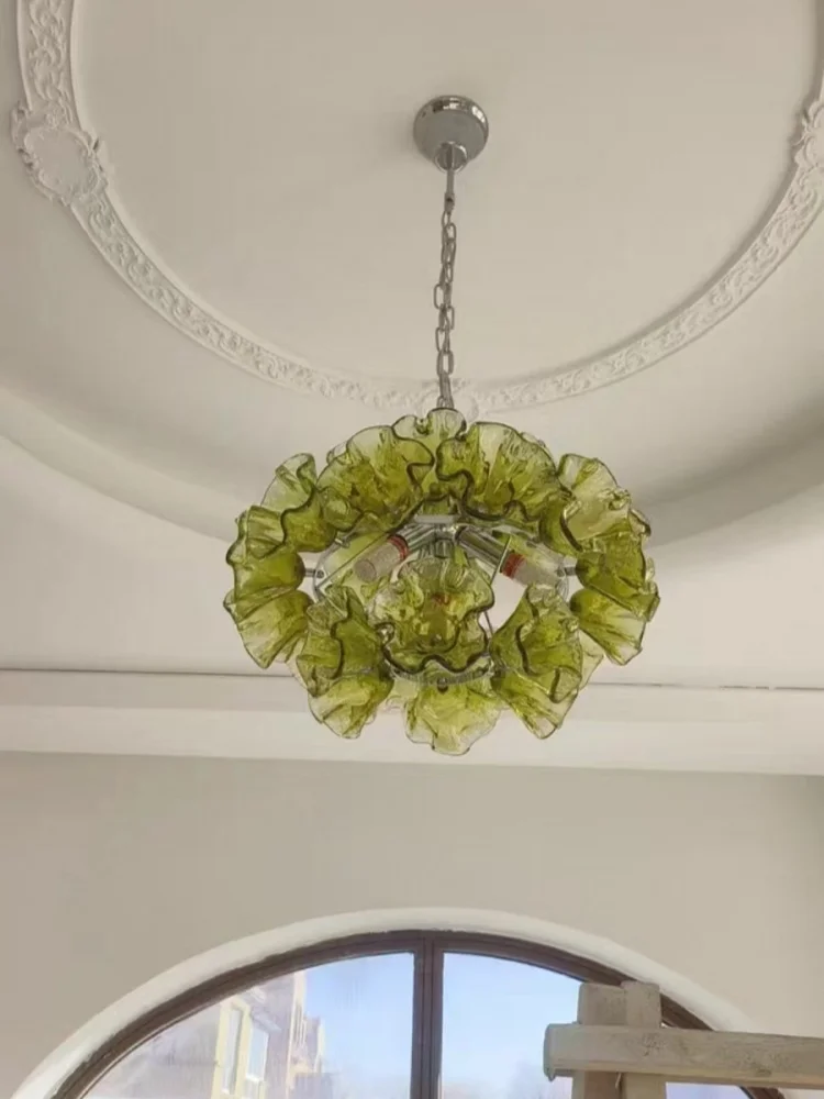 Postmodern Restaurant Flower Shaped Glass Chandelier Light Luxury French Bedroom Lighting Fixtures