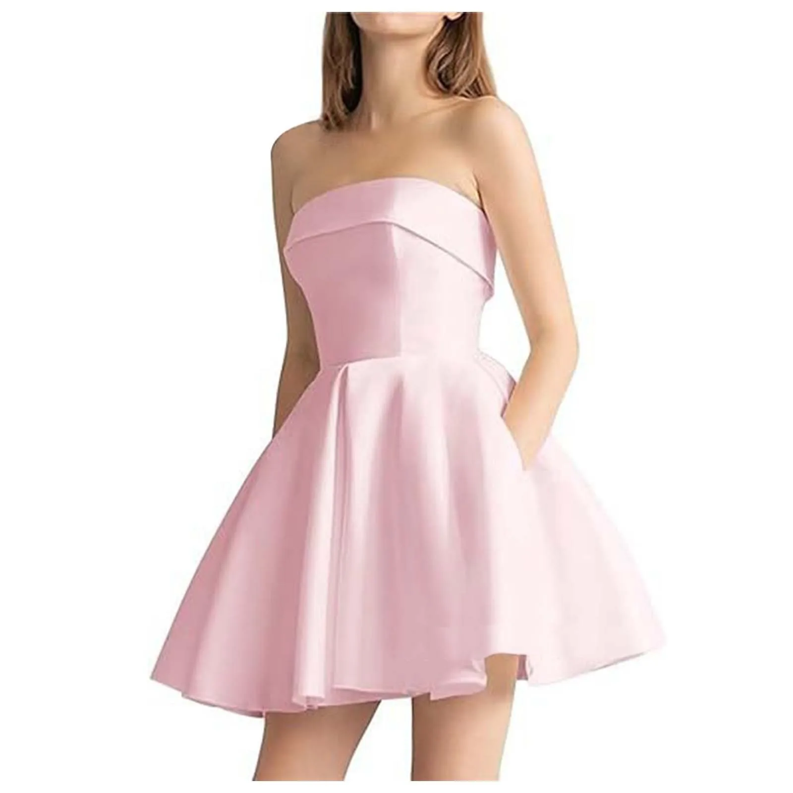 Elegant Strapless A Line Cocktail Dress Slim Waist Sleeveless Short Prom Gown For Birthday Party Tie Affair Dresses for Women