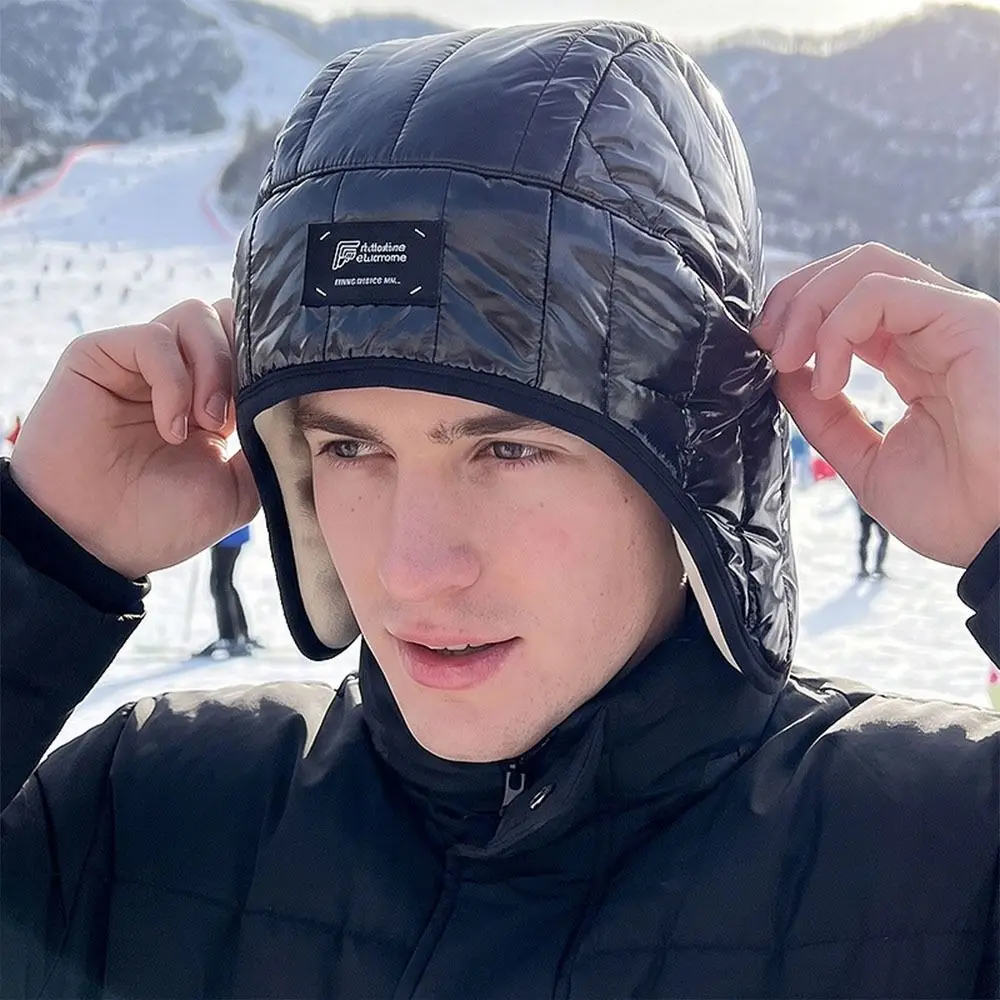 Fleece Lined Winter Ear Flap Hat Windproof Heat Retaining Fleece Lined Hat Double Layer Water Repellent Quilted Winter Cap