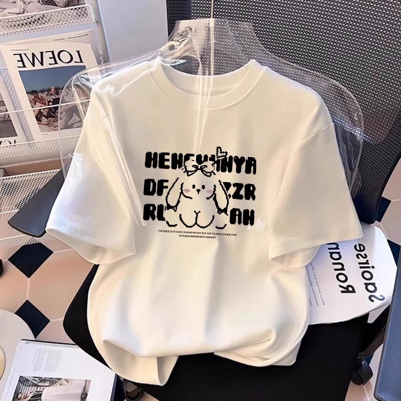 White Short Sleeve T-Shirt Women's Fashion Versatile Anti-Aging Slimming Base Shirt Spring Summer  Effect round Neck