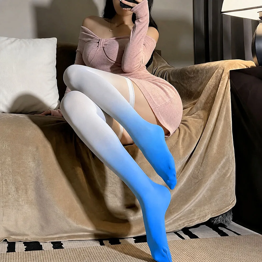 Polyester Fiber Gradient Thigh Socks Gradient Color Japanese Style JK Over Knee Hosiery Over Knee Length Stretchy Soft Fabric