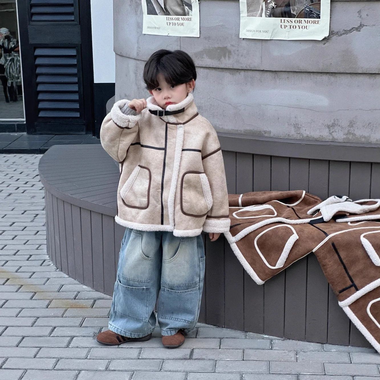 Kids Boys Integrated Jackets Winter Children Boys Turtleneck Fleece Outerwear Coat Plus Velvet Warm Infant Babys Boy Suede Coats