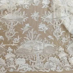 Gold Mushroom Design Luxury Evening Dresses Lace Fabric Sequins 2023 Unique Lace Embroidery Shiny Good Quality
