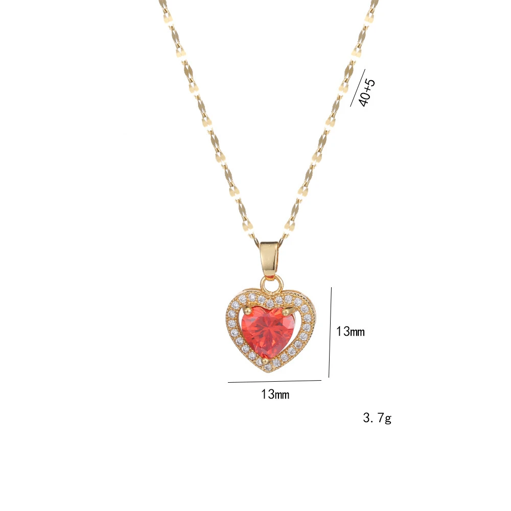 Fashion Red Zircon Love Heart Pendant Necklaces for Women Girls Stainless Steel Chain Vintage Sweet Jewelry Accessories Gifts