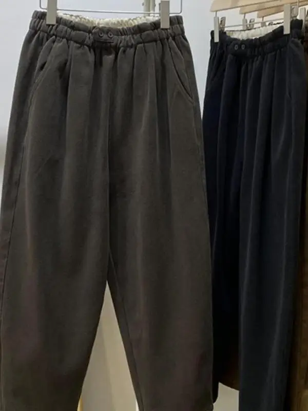 

Женские повседневные брюки с высокой талией, широкими штанинами и свободным кроем, утепленные, осенне-зимние, модные, в стиле Harlan