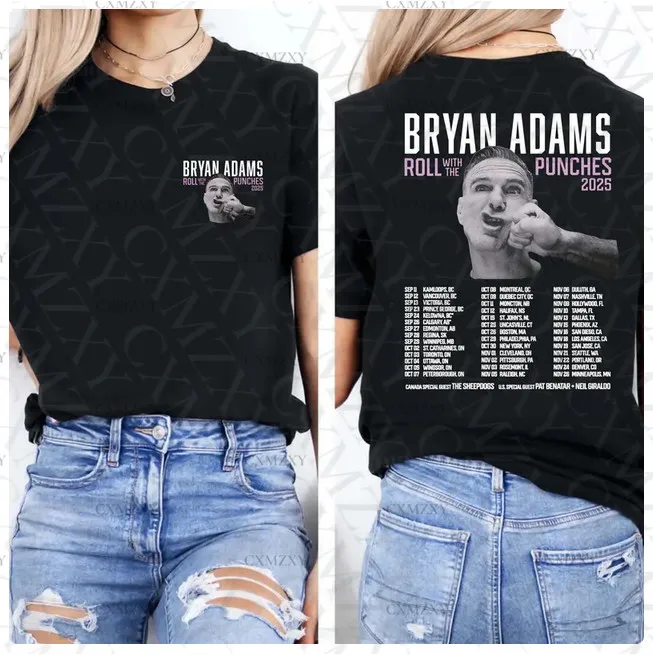 

Bryan Adams Roll With The Punches Tour 2025 Double Sided Unisex 100% Cotton T-Shirt.