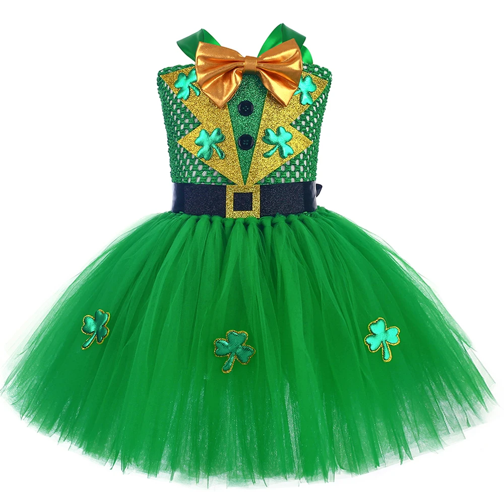 Saint Patrick's Day Costumes for Girls Green Leprechaun Fairy Tutu Dress for Kids Irish Festival Outfits Carnival Party Clothes