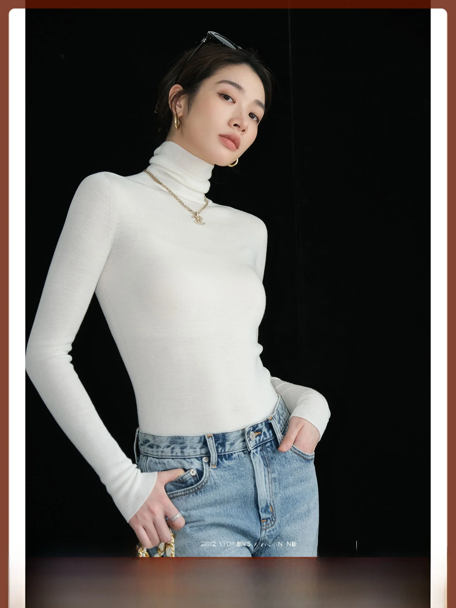 

Mali Studios Sl 8-Needle Knitted Wool High Ne-oulder Base irt Simple Commute Sle Pure Color Long Sve