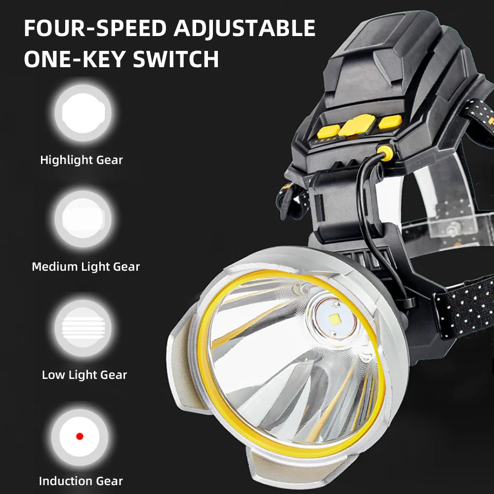 P50 500M Long Range LED Headlamp Strong Light Induction Headlight Outdoor Work Light Flashlight Head Torch for Camping Hiking