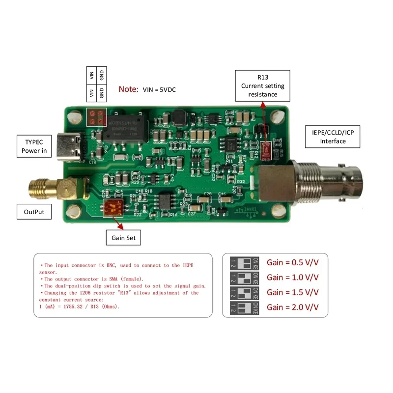 Module IEPE/ICP/CCLD Interface Converter for 4mA Low Noise Acceleration Sensor