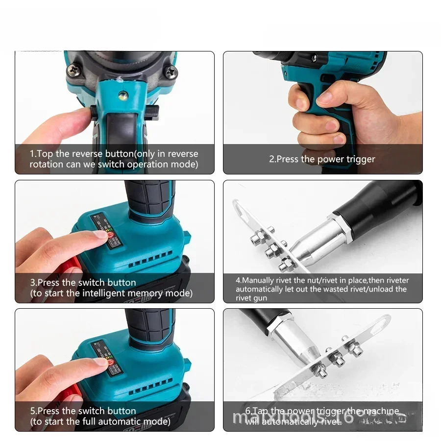 21V Lithium Battery Riveting Gun Brushless Motor Stainless Steel Portable Hand-held Riveting Gun Fully Automatic 3.2/4.0/4.8mm