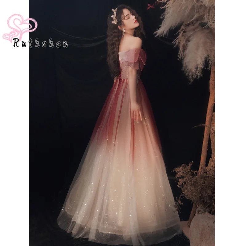 Customized Fashion Gradient Prom Dresses for Women 2023 Off Shoulder Sparkly with Appliques Vestido De Festa Luxury Night Dress