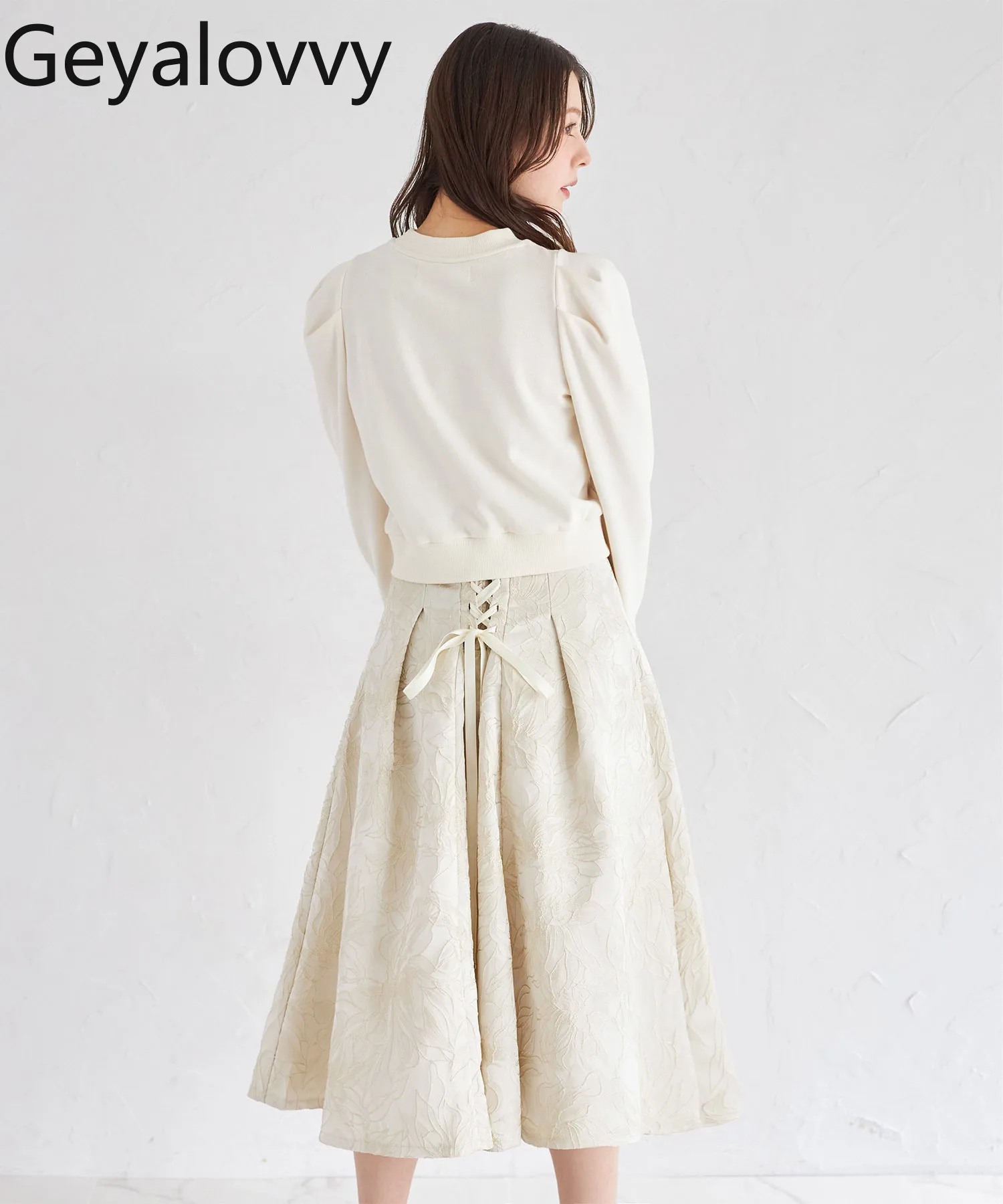 Falda plisada de Jacquard con lentejuelas y cordones de estilo japonés para mujer, faldas informales elegantes de longitud media para primavera y otoño