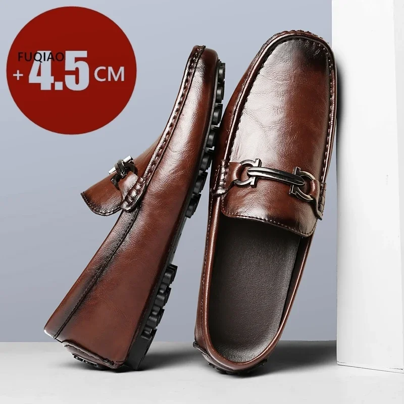 

Soft Comfort Leather Loafers Unisex 4.5cm Hidden Height Increasing Shoes Classic Business Formal Slip On Casual Elevator Shoes