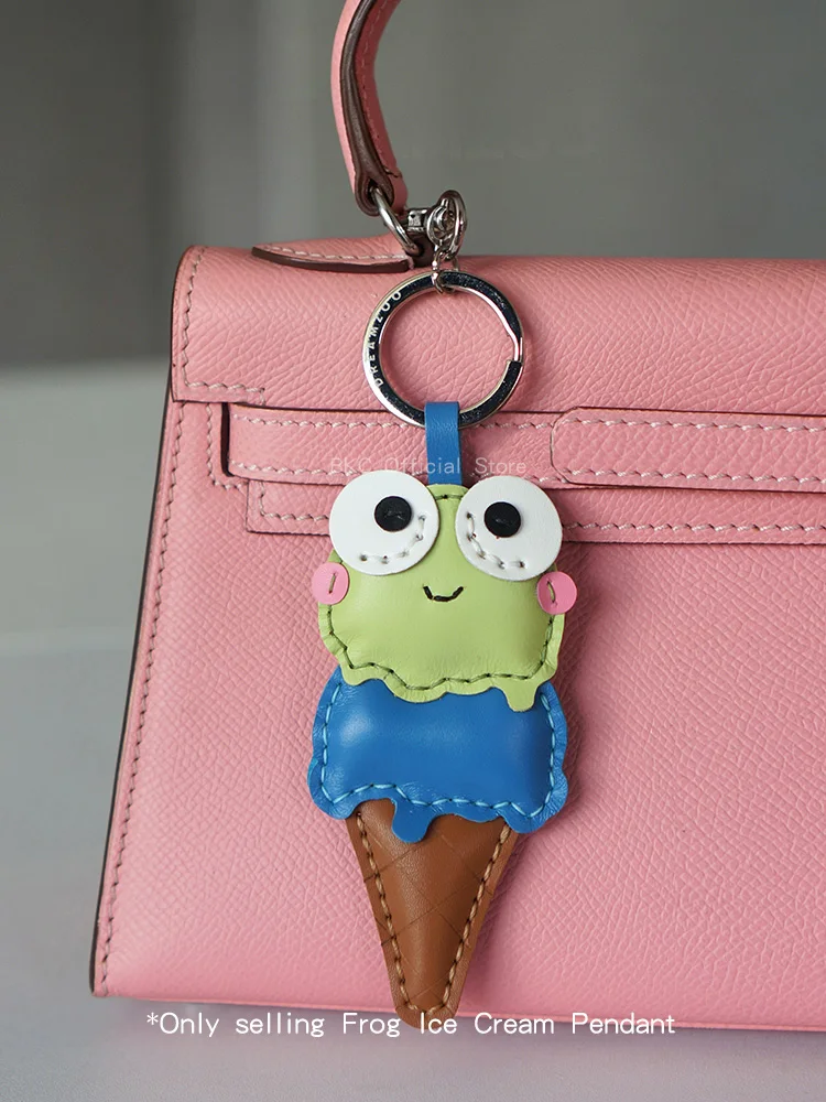 Original Frog Ice Cream Cowhide Pendant, Full Handmade Saddle Stitch Bag Accessory，Bag Charm