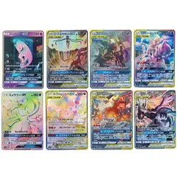 Karty PTCG Mewtwo Eevee Charizard Deoxys Zekrom Card GX wysokiej jakości teksturowane zabawki brokatowe Hobby gry karty kolekcjonerskie