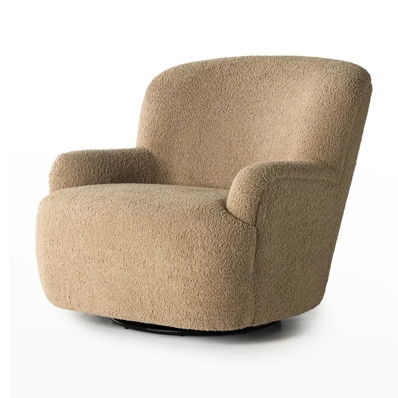 Nordic light luxury teddy fleece rotating single chair American simple fabric fabric leisure chair living room balcony