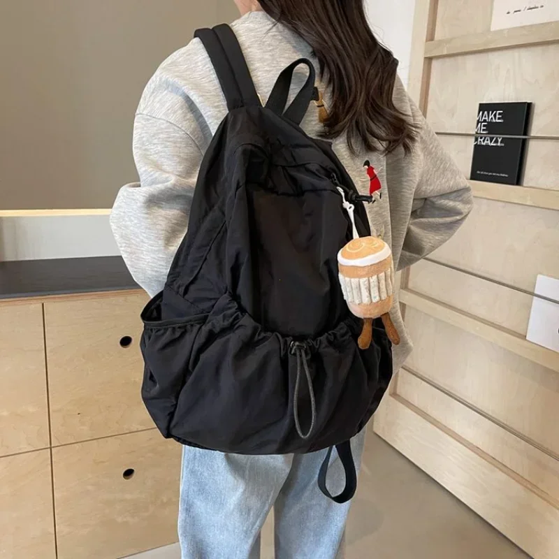 Casual Backpack Women Large Capacity Fashion Junior High School Student Pleat Schoolbag Cloth Bag Korean Travel Backpack