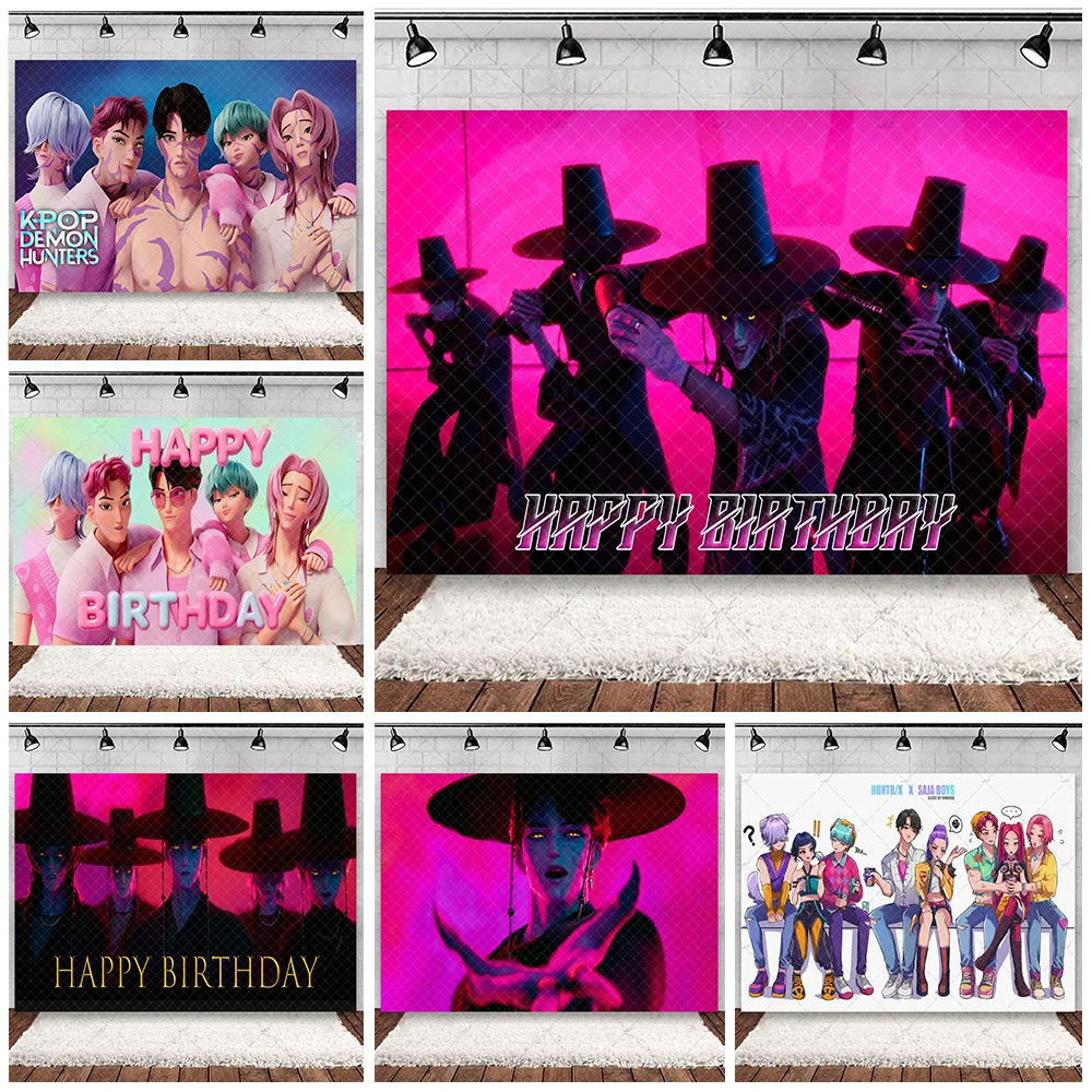 

KPop Demon Hunters Your Idol Saja Boys Birthday Party Decoration Black And Rose Red Backdrop Handsome Demon Background Kid Gift