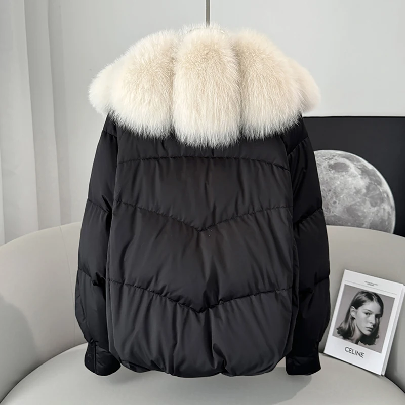 2024 Nowa moda Zimowy kołnierz z naturalnego futra lisa Kurtka z gęsiego puchu Luksusowe kurtki puchowe dla kobiet Odzież parka