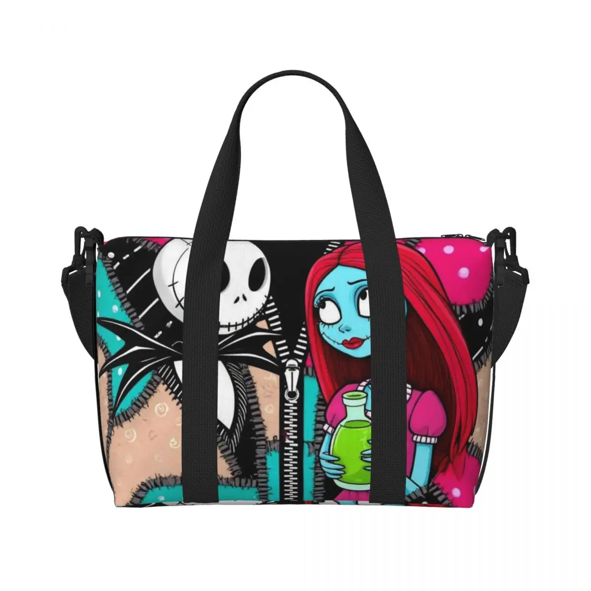 

Custom Jack S-Skellingtones Tote Bag for Women Large Capacity Nightmare Before Christmas Beach Gym Travel Bags
