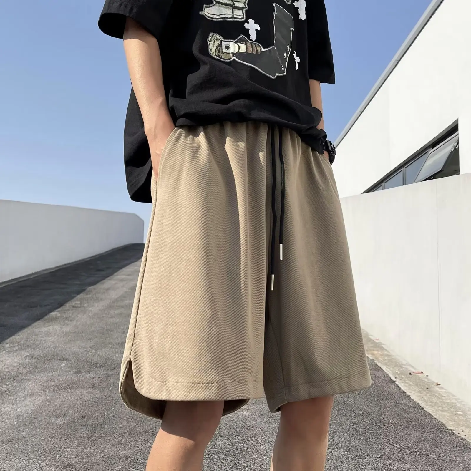 Casual Solid Color Elastic Waist Boys Summer Loose Elastic Force Knitting Sweatpants Straight Cylinder All-match Sweat Shorts