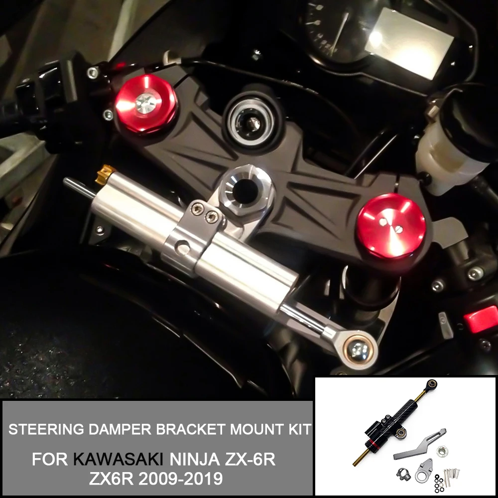 For Kawasaki Ninja ZX-6R ZX6R 2009-2019 2018 2017 2015 2014 Steering Damper Bracket Steering Damper Bracket Mount Kit