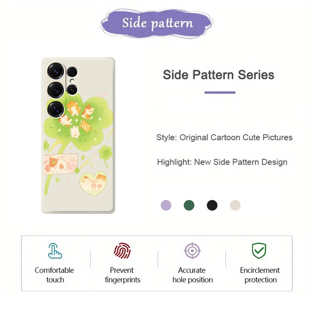 Чехол для телефона Cute Cat Four Leaf Clover для Samsung Galaxy S25 S24 S23 S22 S21 S20 Ultra Plus S10 Plus S24FE S23FE S22FE Soft Cover