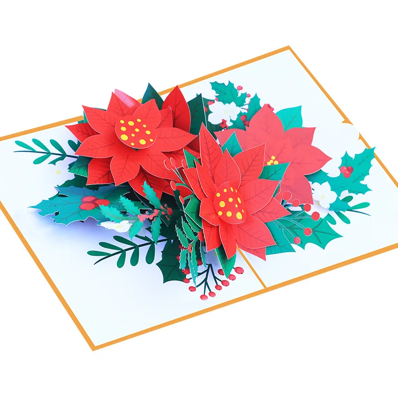 10pcs Handmade Origami Christmas Flower 3D Pop UP Greeting Invitation Card For Wish Thanks Baby Wedding Birthday Party Gift