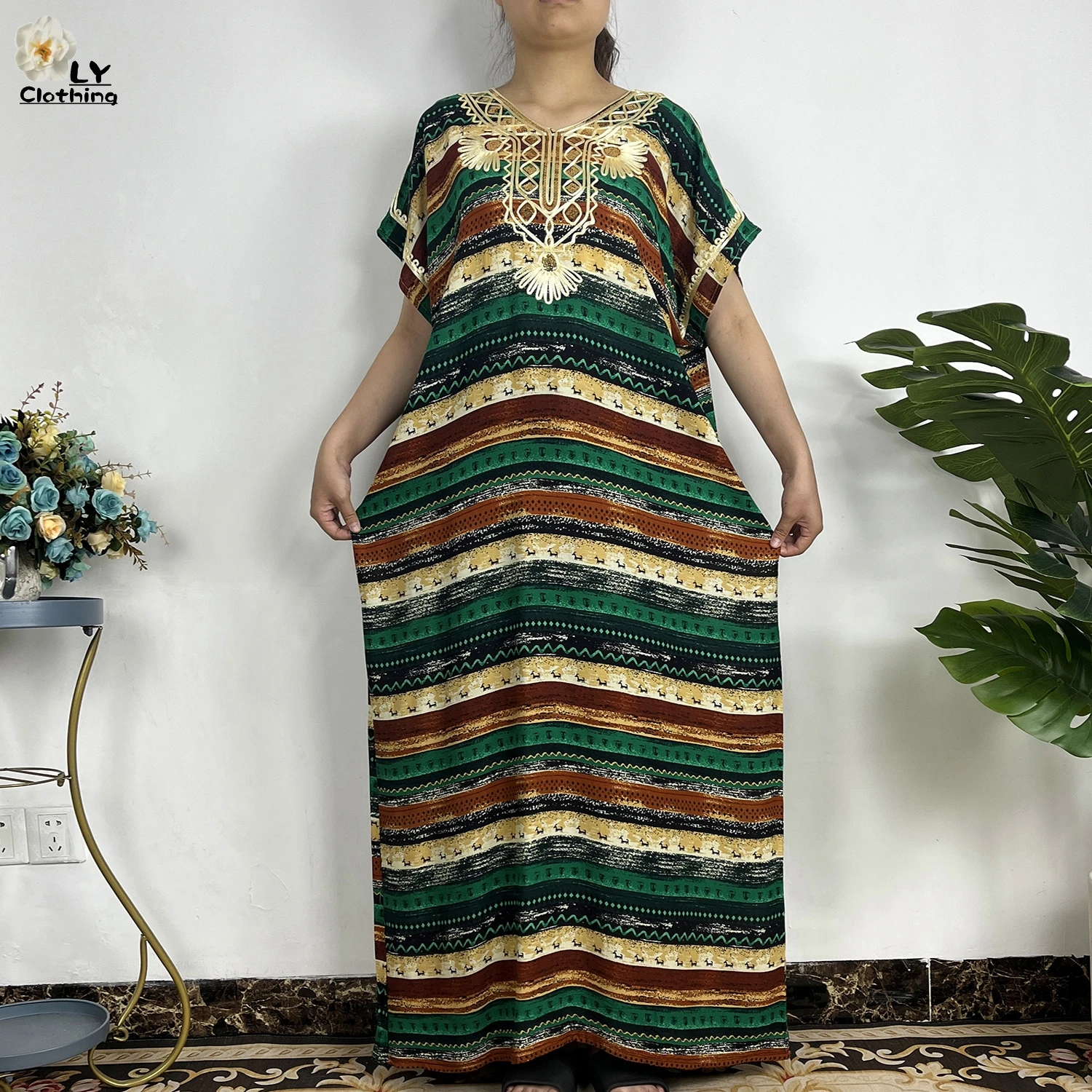 2023 New fashion African Women Short Sleeve Clothes Abaya Sequin Cotton dress  Dashiki Casual Robe Headscarf Maxi Long Dress