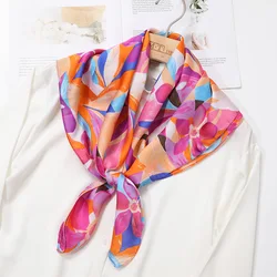 Luxury Silk Feeling Square Scarf Women 2024 Print Satin Neckerchief Spring Hair Band Foulard Bandana Echarpe Tie Shawl Wraps