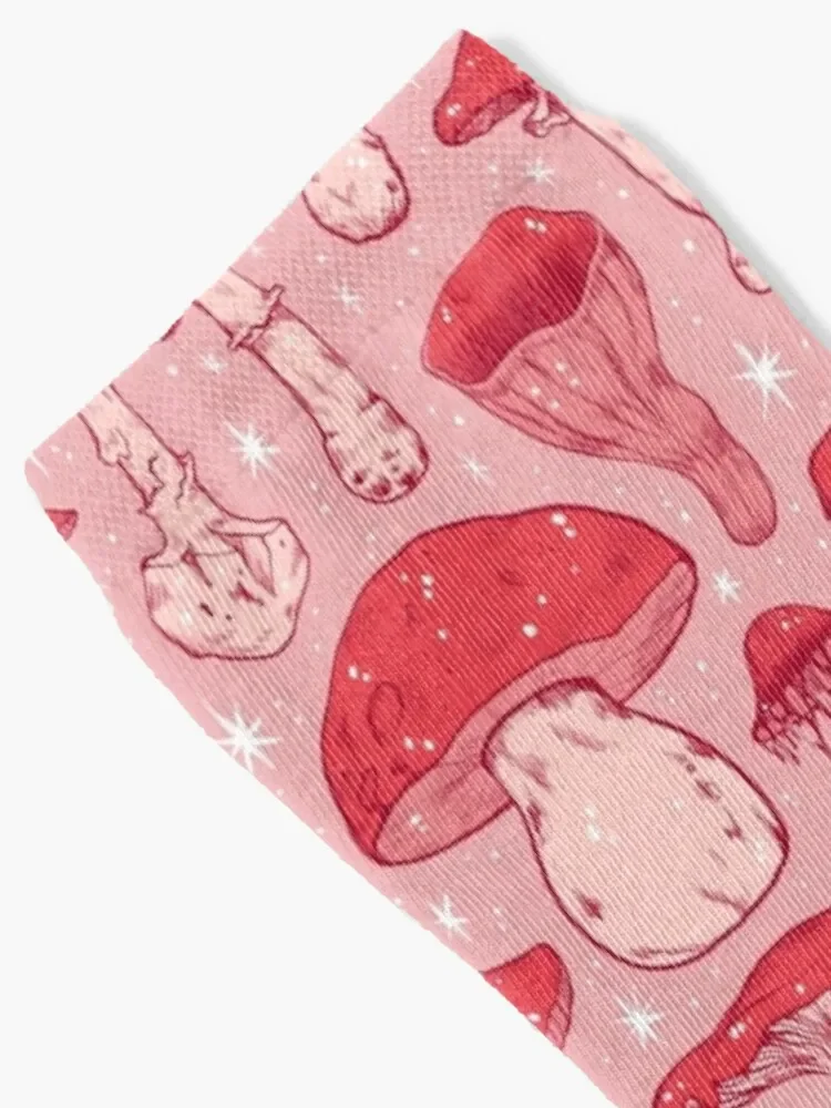 Deadly Mushrooms Red on Pink Socks designer brand luxe Boy Socks Women's