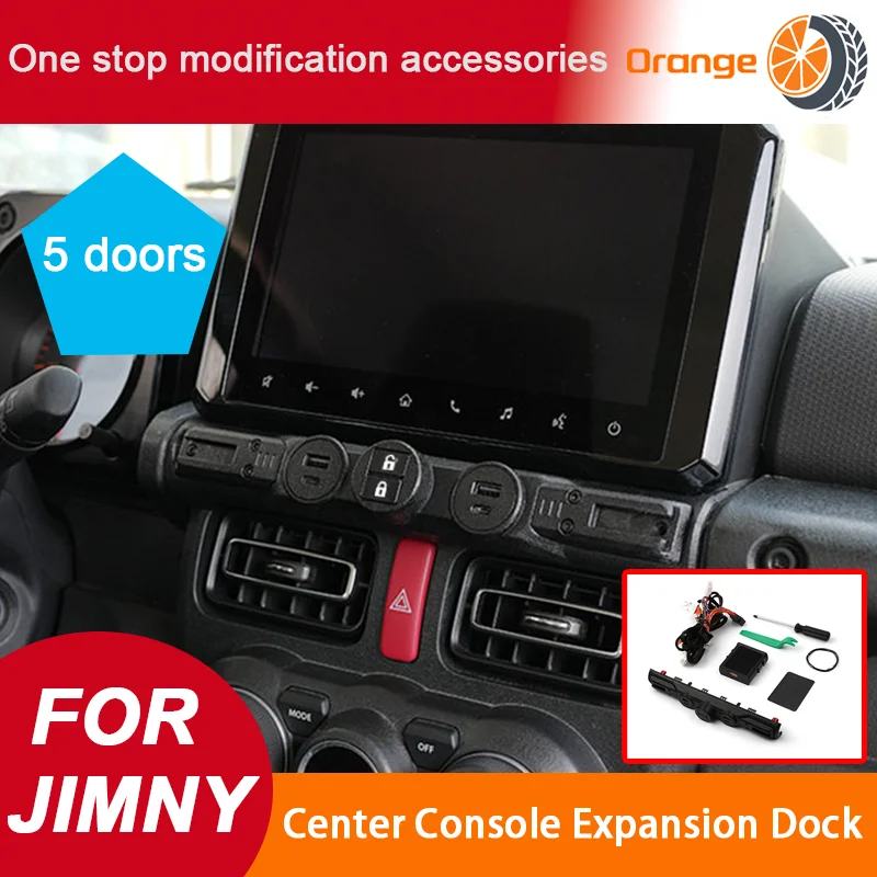 For Suzuki Jimny 2019-2026 5 Door Central Control Expansion Dock Accessories, Multi-Function Car USB & Auto Lock Modification