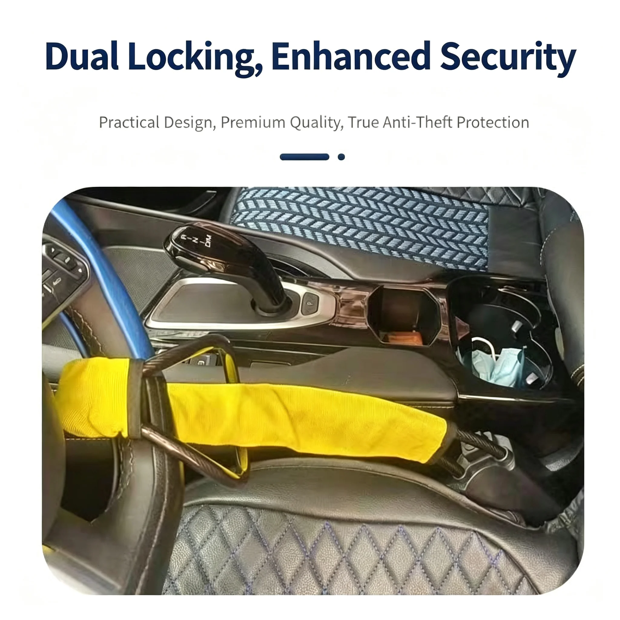 Steering Wheel Lock AntiTheft Car Vehicle Security Lock Steel Cable Heavy Duty Cut-Resistant Universal SUV Truck Van with 3 Keys