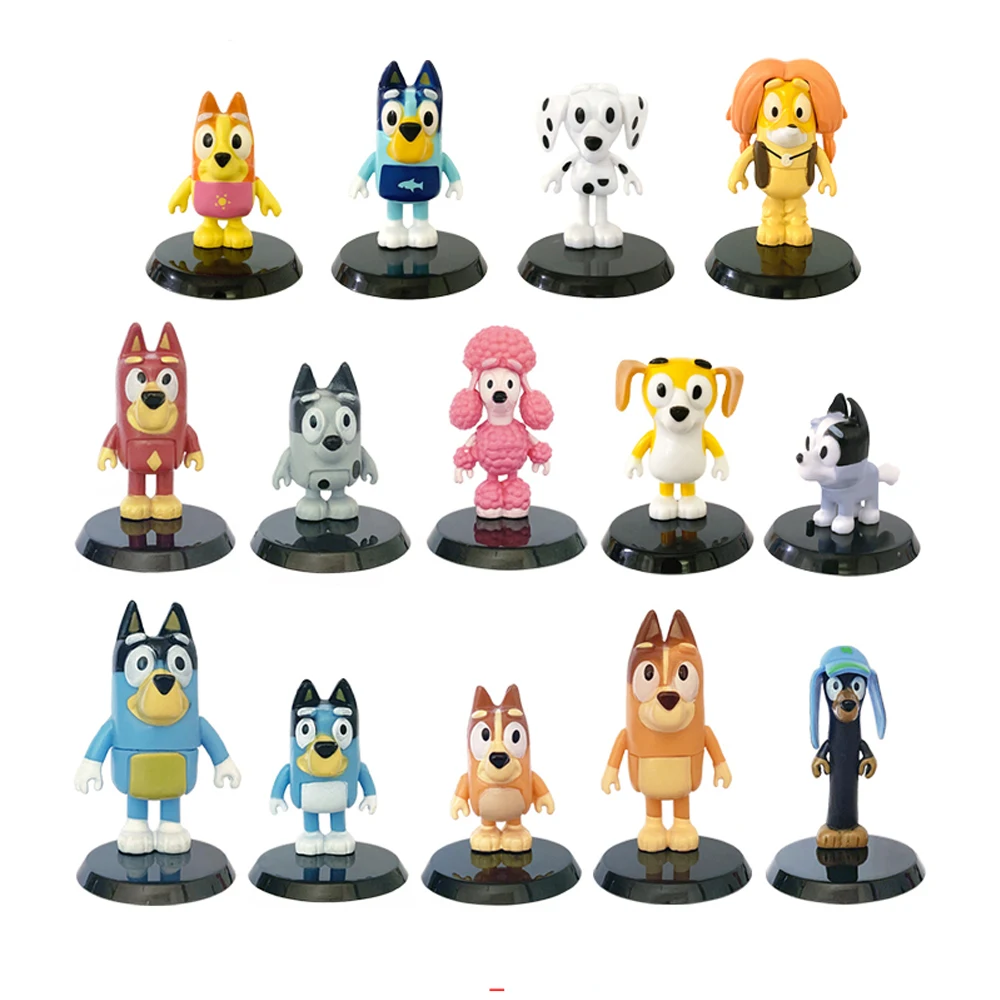 Bluey Friends Bingo Figurki Rodzina 6-14szt Kawaii Figurka akcji Zabawka Kreskówka Pvc Model Lalka Dekoracja samochodu Prezenty dla dzieci