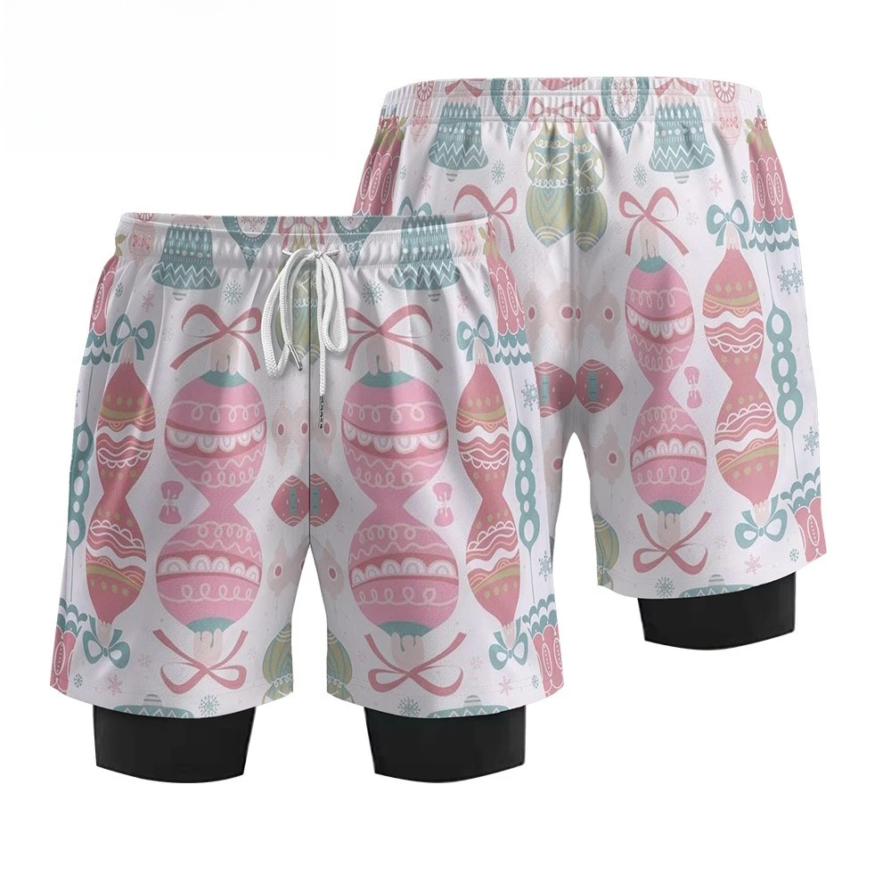 الرجال الرياضة في الهواء الطلق التجفيف السريع الدراجات السراويل 2 في 1 اللياقة البدنية تشغيل السراويل المألوف المطبوعة شورتات للبحر تصفح السباحة