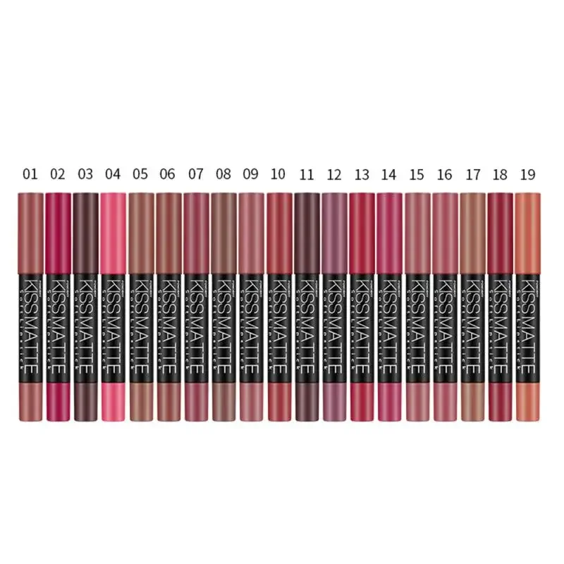 19 Color Rotatable Lipstick Pen Matte Lipstick Waterproof Lip Gloss Long-lasting Makeup Lip Glaze