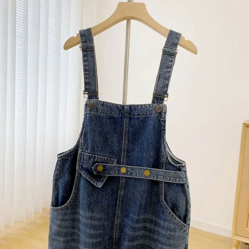 Tute in Denim per donna pagliaccetti in stile coreano tute corte Vintage Casual pantaloni dritti tuta allentata tuta intera donna