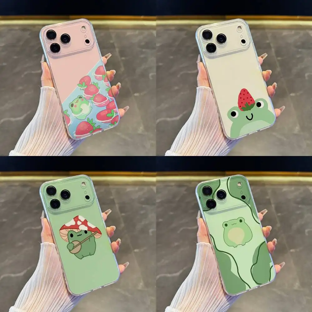 

Cartoon Frog Strawberry Phone Case For iPhone 17,16,15,14,13,12,11 Pro,Max,Plus,X,XS,XR,SE4,E Mini Transparent Soft Cover