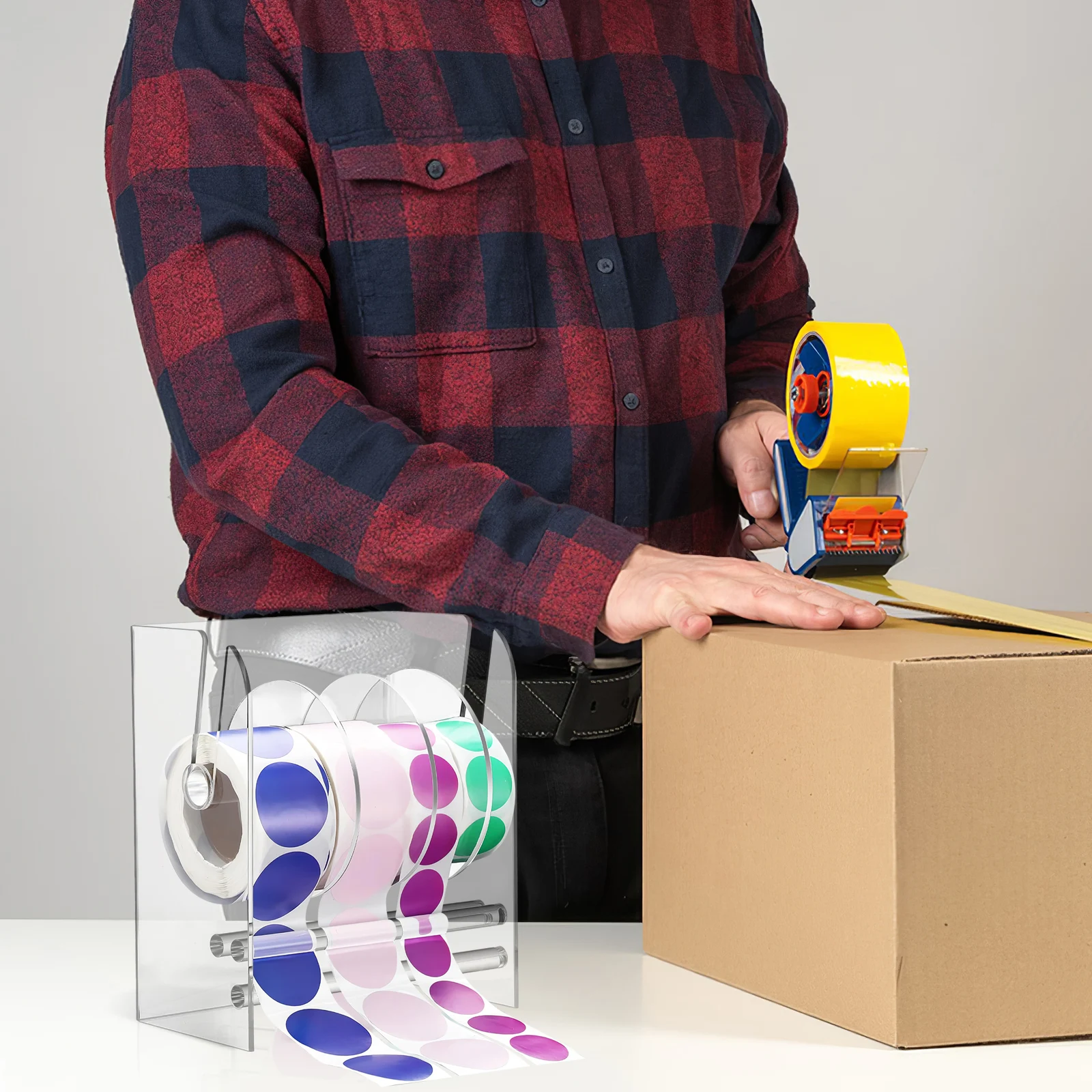 

Adjustable Office Desktop Organizer Sticker Roll Holder Stand Clear Acrylic Tape Dispenser For Home Business Use Manual