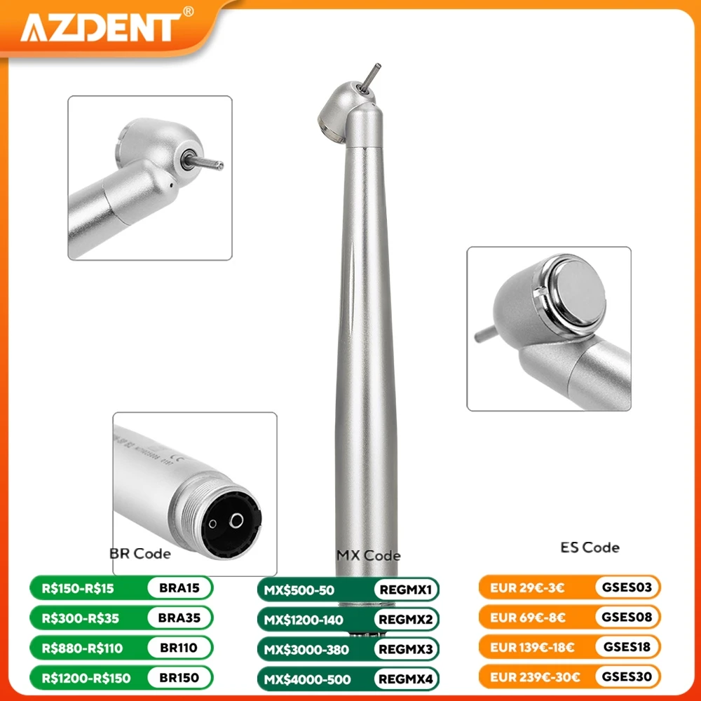 Końcówka stomatologiczna o dużej prędkości 45 °   Końcówki chirurgiczne AZDENT Standardowa główka Przycisk 2/4 otwory Narzędzie stomatologiczne dla