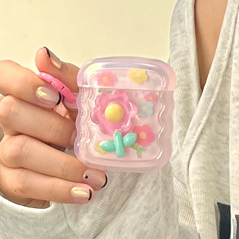 INS 3D Hồng Tai Nghe Chụp Tai Dành Cho Tai Nghe AirPods 3 Pro 2 Cho Bé Gái Tặng Lượn Sóng Khung Bảo Vệ Mềm Mại Ốp Lưng cho AirPod 2 Móc Khóa