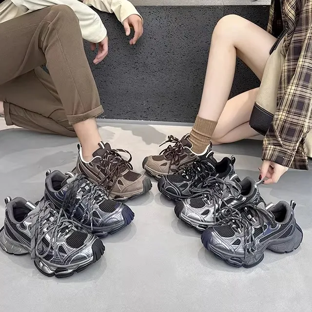 

Men's Retro Thick Bottom Casual Shoes Leather Dad Sneakers Couple's Fashion Low Top Breathable Sports Leisure Footwear
