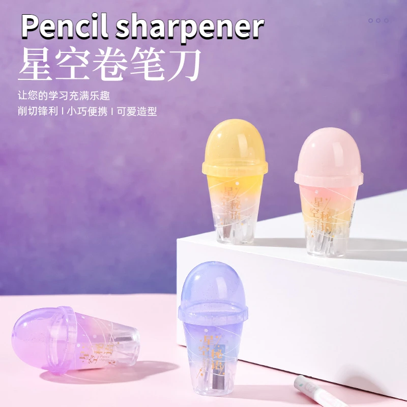 Plástico Bolha-Chá Forma Lápis Sharpener, Gradiente Cor, Pen Sharpener, Máquina de corte, Papelaria Kawaii, Material Escolar