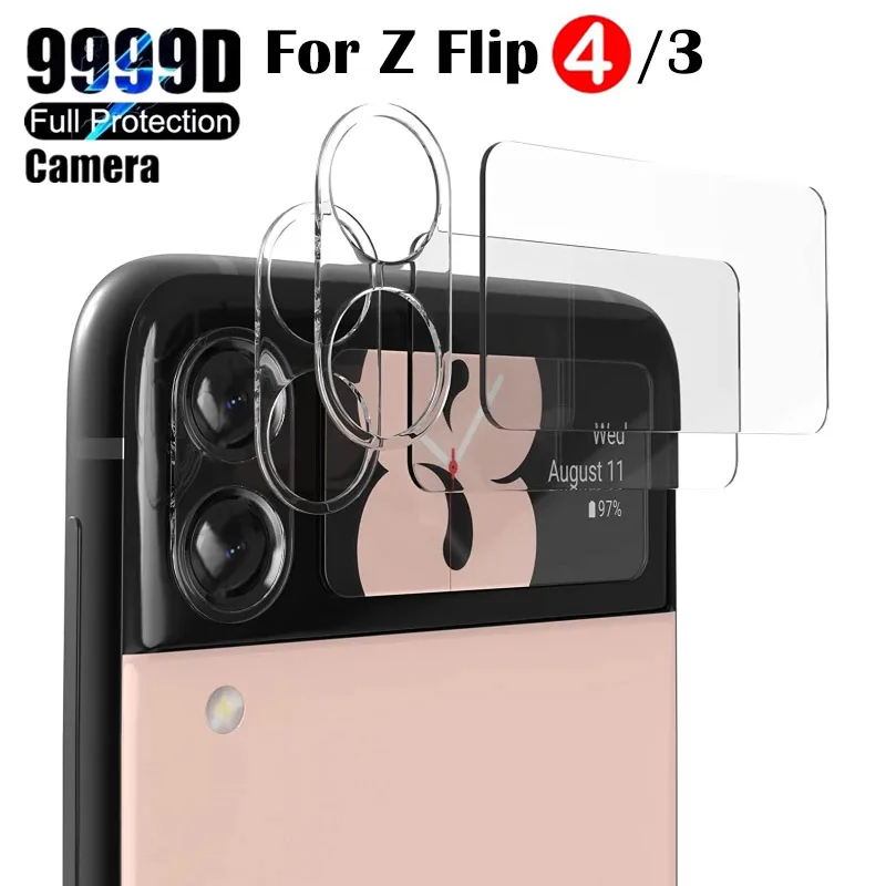 2Sets Camera Lens Protector For Samsung Galaxy Z Flip 4 3 Full Cover Camera Lens Glass Z Flip 4 5G Rear Screen Protective Film