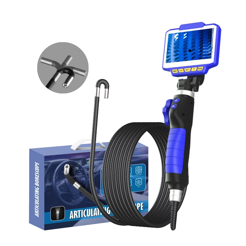 Dearsee Boroscópio de rotação de 2 vias 180 graus 6,4 mm com tela de 4,3 polegadas Boroscópio articulado de inspeção de carro