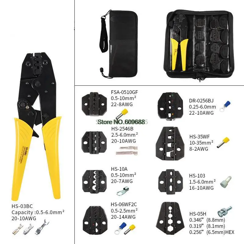 Crimping pliers HS-03BC 8 jaw for plug /tube/insulation/no insulation/crimping cap/coaxial cable terminals kit 230mm clamp tools