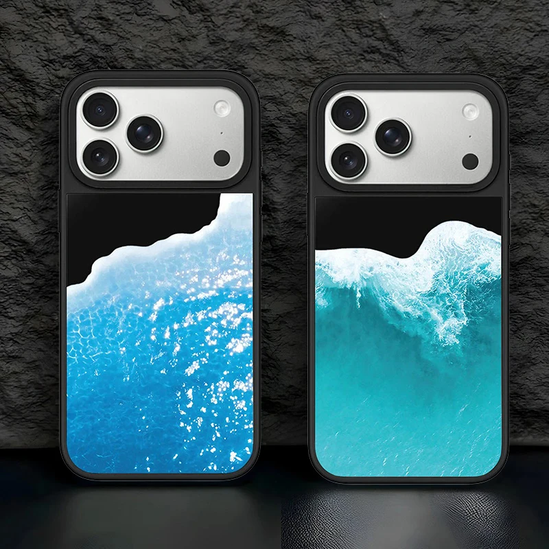 

Ocean Waves Black Mirror Surface Magnetic Phone Case Cover for IPhone 12 13 14 15 16 17 Pro Max Case for IPhone 17 Air