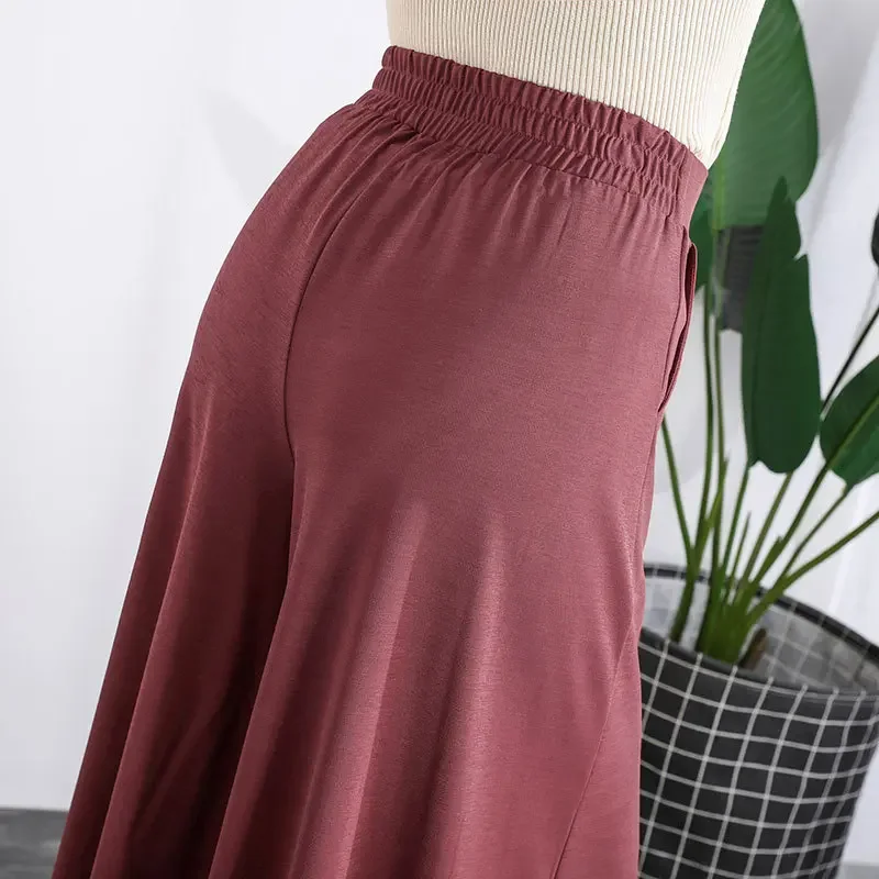 Summer Crop Loose Pants Women's Clothing Calf-Length Wide Leg Pants Skirt Sweatpants Women Elastic Waist Trousers Female