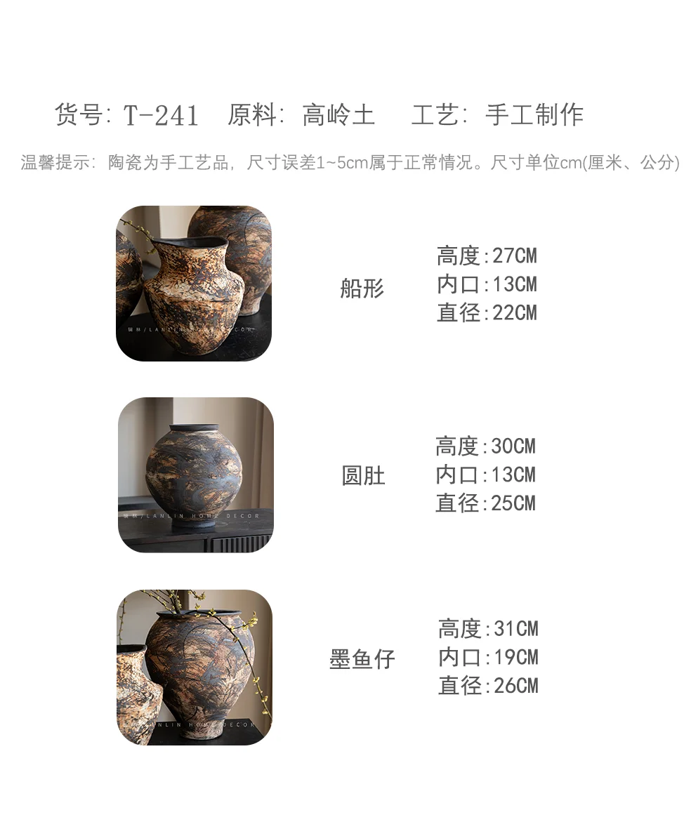 High end handmade large belly vase with a quiet oil painting style, ceramic dry flower and hydroponic dual-purpose decorative fl